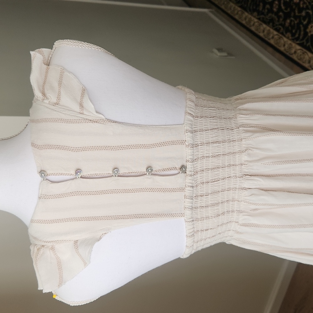 Free People Chambray Butterflies Midi Dress in Ivory Stripped XS - Picture 5 of 14